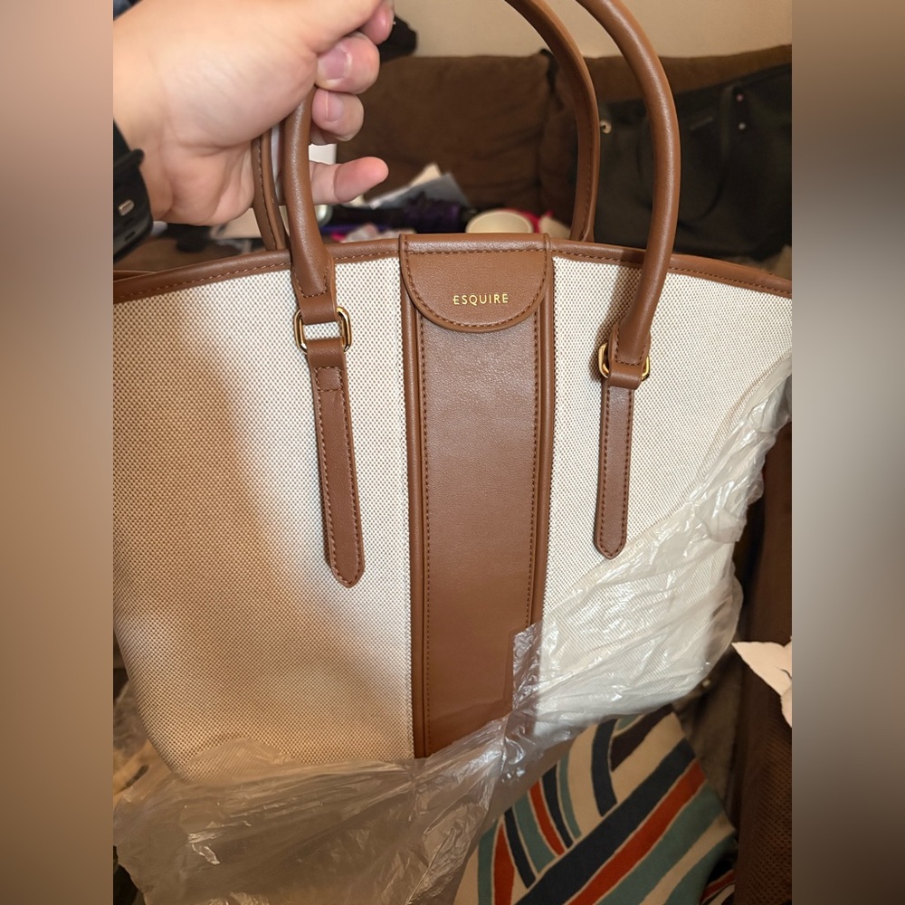 Brown and Cream Women's Tote Bag